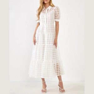NWT English Factory Collared Organza Gridded Maxi Dress Size M